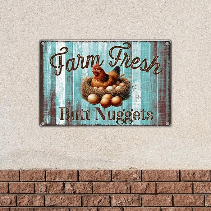 Farm Fresh Butt Nuggets Metal Sign Rustic Chicken Coop Decor Farmhouse Kitchen Wall Decoration For Home Vintage Style 12 x 8 Inch Art Metal