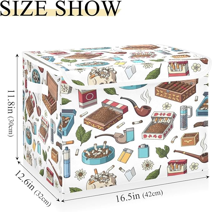 Pipes Skulls Leaves Ashtrays Storage Bins with Lids Foldable Storage Basket with Handles Collapsible Large Fabric Organizer Containers for Clothes Shelves Closet Office Home