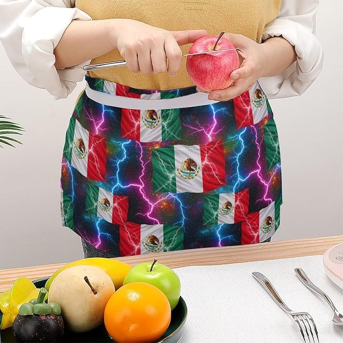 Unisex Chef Waiter Apron Waist Half Short Serving Aprons with 3 Pockets