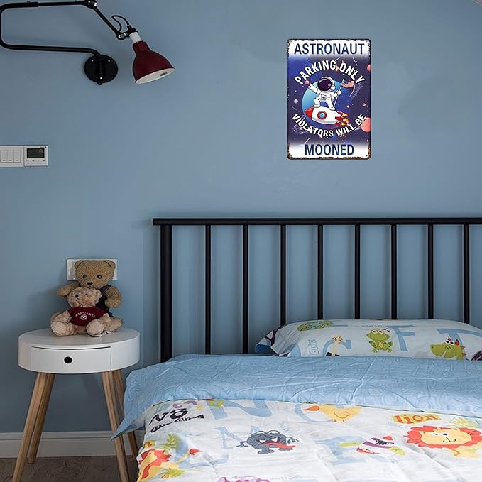 Funny Space Themed Decor Sign-Outer Space Room Decor for Boys,Space Themed Bedroom Space Them Gifts for Boys Decor(Astronaut Parking Only)8x12 Inches