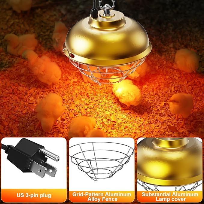 Nexum Heat Lamp for Chicken Coop, Dog Kennel, Cat Bed & Reptiles - 300W Adjustable Infrared Heat Lamp with 2 Heat Settings, Waterproof Aluminum Housing for Poultry, Livestock & Pets