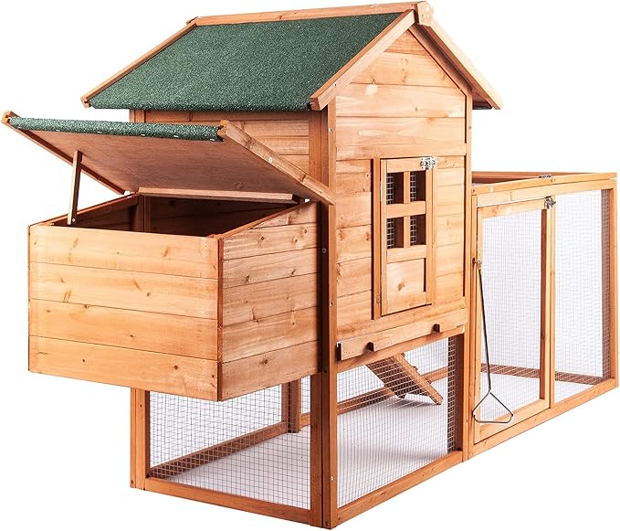 GOJOOASIS 80" Chicken Coop for 2-4 Chickens Outdoor Wooden Hen House Poultry Pet Hutch for Backyard w/Run Cage & Nesting Box(A)