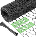 Chicken Wire 15.7 in x 590.5 in Poultry Wire Netting Hexagonal Galvanized Mesh Garden Fence Barrier for Pet Rabbit Chicken Fencing with 100 Pcs Cable Zip Ties(PVC-Coated)