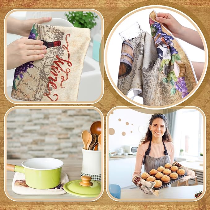 10 Pcs Wine Kitchen Dish Towels Rugs Oven Mitts and Pot Holders Set Farmhouse Kitchen Decor Set for Women Mom Daughter Gift Cooking Baking Grilling (Rustic Color)