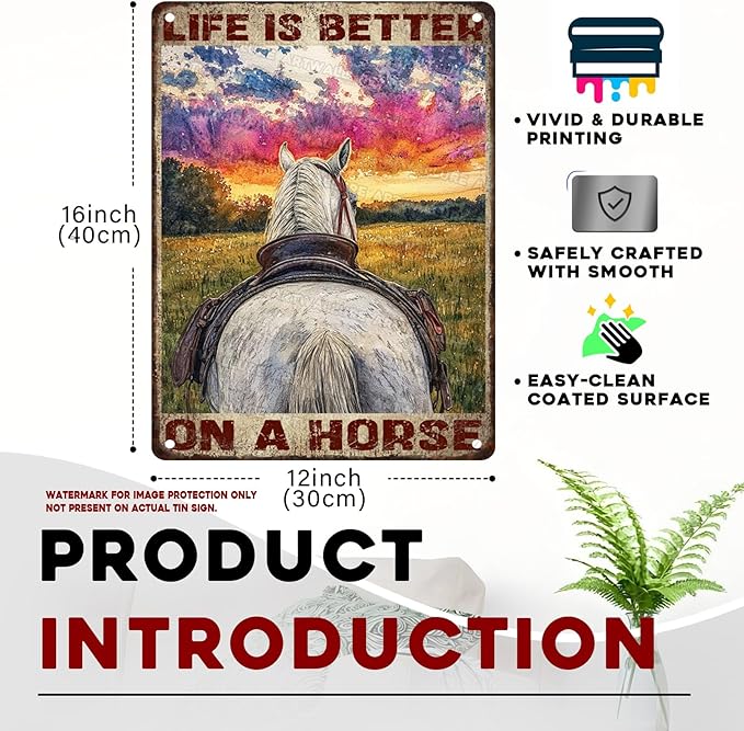 Horse Lover Metal Tin Sign Rustic Wall Art Vintage Farmhouse Bar Decor Life Is Better On A Horse Quote 12x16inch