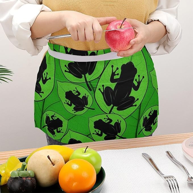 Server Waist Aprons Waitress Unisex Chef Works Half Apron with 3 Pockets