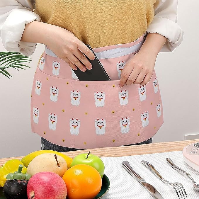 Unisex Chef Waiter Apron Waist Half Short Serving Aprons with 3 Pockets
