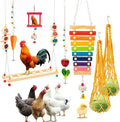 9PCS Chicken Toys for Coop, Chicken Xylophone Toy, Swing Mirror Chewing Toys for Hens Vegetable Hanging Feeder, Beak Grinding Calcium Stones with Bells Cage Toy for Cockatiel Parakeet Parrot Budgies