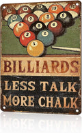 Retro Billiards Tin Sign Less Talk More Chalk Metal Wall Decor with 8 Ball & Pool Cue Decorations for Man Cave Game Room Basement Bar Pub Tavern Wall Art 16 * 12 In