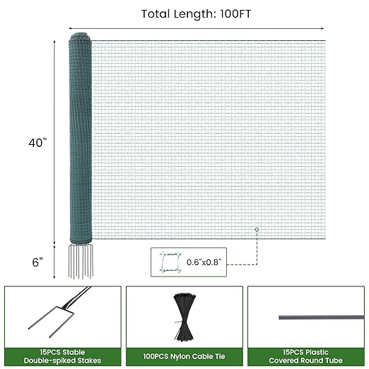 Non Electric Fence Netting, 40" x100' Portable Movable Livestock Nets Mesh for Chickens,Goats, Sheep, Dog, All-Purpose Fencing for Backyards, Homesteaders, Farms Ranches, and Gardens