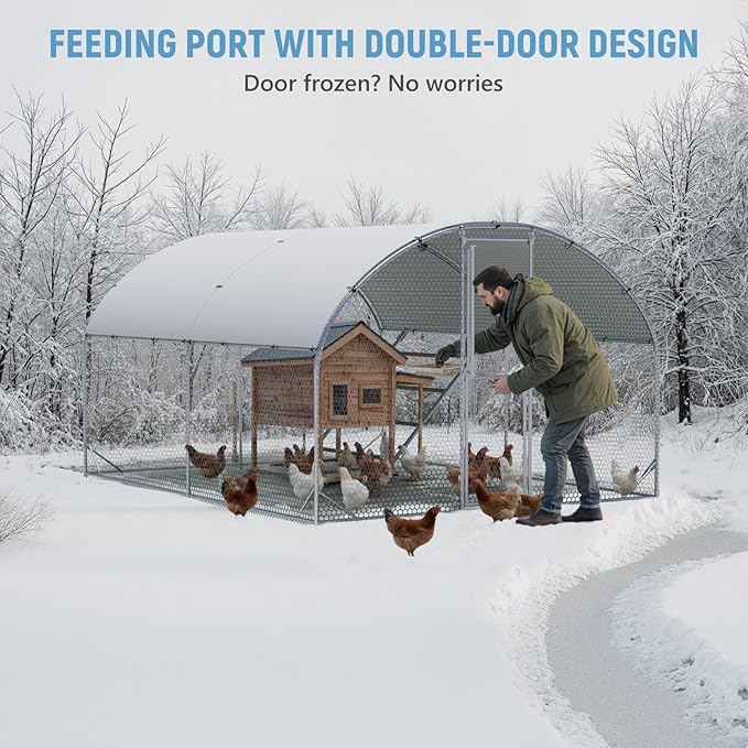 Large Metal Chicken Coop 10x13x6.5FT,Chicken Run for Yard with Feeding Door, Round Top Walk-in Chicken Pen,Outdoor Poultry Cage with Anti-UV Cover,Duck Rabbit House