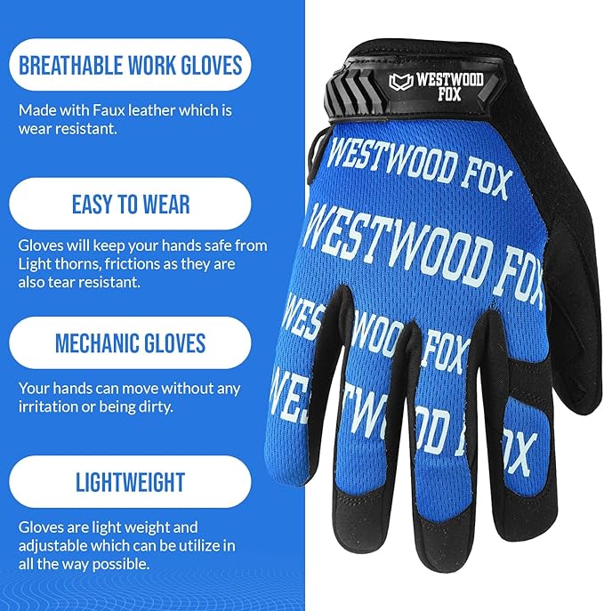 WESTWOOD FOX Gardening Working Gloves Leather Safety Thorn Proof Gloves for Mens & Women Flexible Heavy Duty Mechanic Gloves