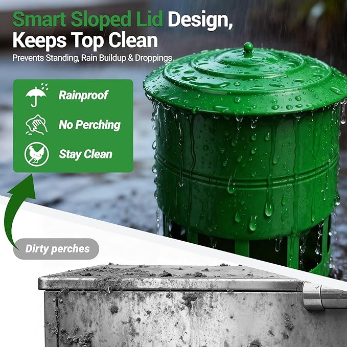 Metal Hanging Chicken Feeder No Waste, Rain-Proof Automatic Chicken Feeders, No-Spill Poultry Feeder, Rat Proof Gravity Chicken Feeder with 12 Ports for Farm & Backyard Chicken Coop