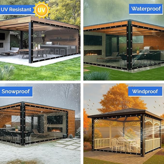 Covers & all Clear Tarp Heavy Duty Waterproof, 20mil Clear Tarp with Grommets, Outdoor Tarp for Patio Covers, Porch Screens, Greenhouses, Chicken Coop (4' H x 6' W Feet), Indoor or Outdoor Use