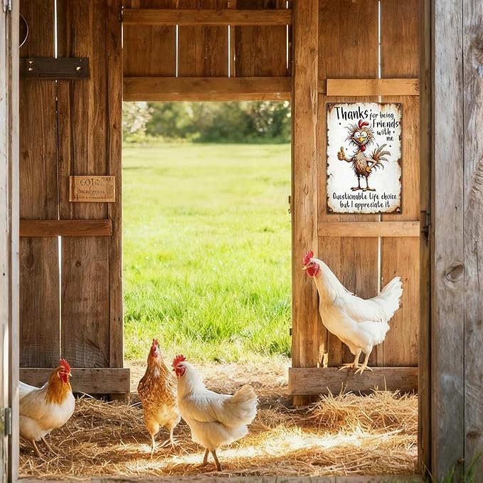 Funny Chicken Signs - Chicken Coop Thanks For Being Friends With Me Tin Signs For Lovers Gifts Outdoor Home Farm Wall Art Decor 8x12 Inch