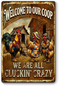 Funny Chicken Metal Sign Outdoor, Aluminum Farmhouse Wall Decor for Coop Door or Yard Area, Fluffy Humor Country Living Style, Rustic 8x12 Inch Gift