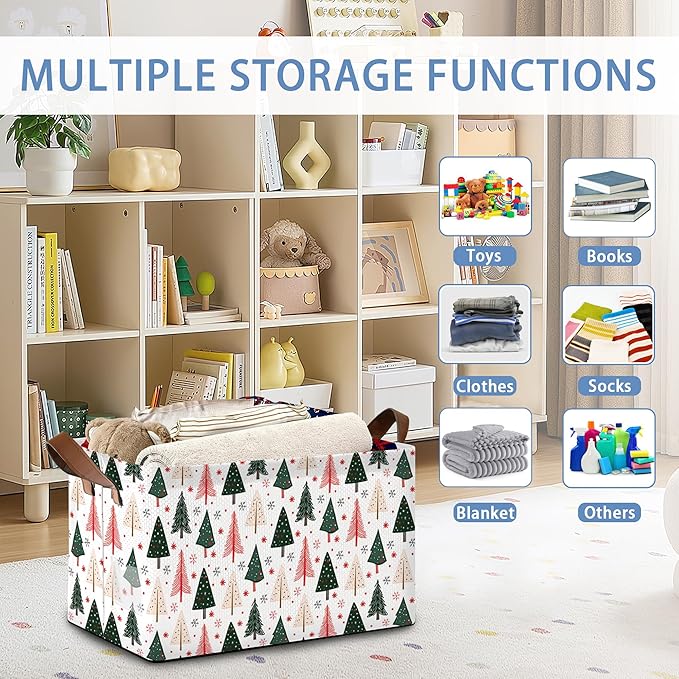 Christmas Tree Collapsible Storage Box,Winter Organizer Bin with Handles for Room Decoration,Bins Book Basket Box 17x11.5x10Inch