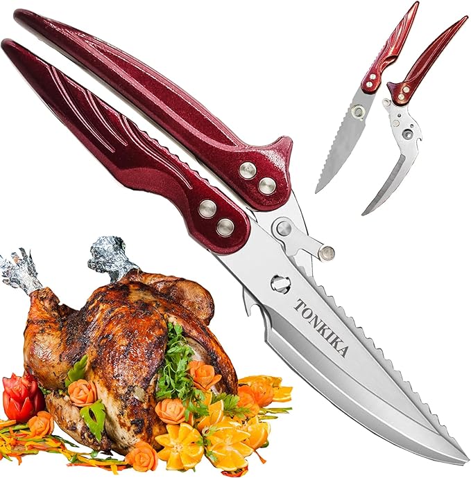 Heavy Duty Poultry Shears, Professional Kitchen Scissors, Kitchen Shears for Food Heavy Duty Chicken Scissors,Spatchcock Turkey Shears that Come Apart,Red