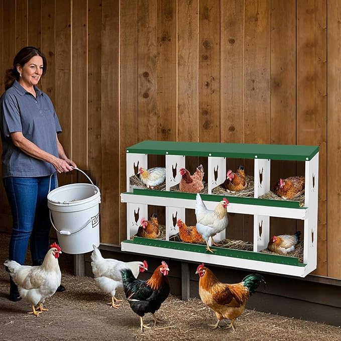 TrailBlaze Metal Chicken Nesting Boxes, Chicken Egg Laying Box with 8 Compartments, Large Vented Holes Chicken Coop with Rollout Egg Collection, Wall Mount Coops for Chickens, Hens (Green)