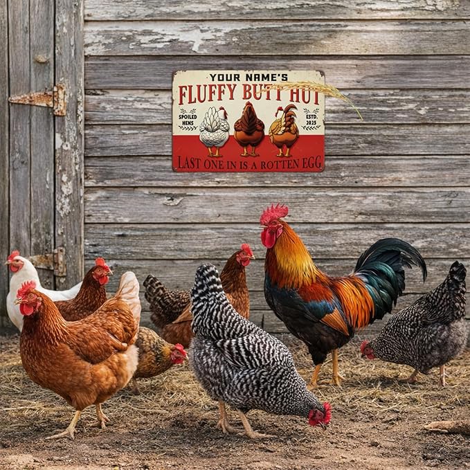 Personalized Chicken Coop Sign Custom Name Funny Farm Metal Tin Sign Vintage Rustic Wall Decor for Backyard Barn Housewarming Gift for Chicken Lovers