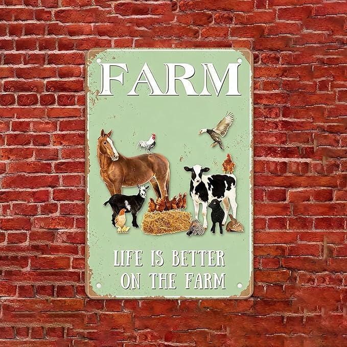 Vintage Metal Tin Sign - Farm Life is Better on the Farm - Aluminum Sign for Cafe, Home, Bar, Pub, Garage, Hotel, Garden, Wall Decor, Art