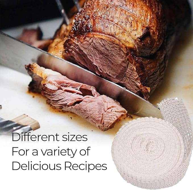The Sausage Maker® 50ft Meat Netting Roll Size 28, Elastic Butchers Twine Cooking String Food Net For Large Bologna, Chicken, Ham, Roasts, USA Made, BPA Free Stretchable Poly-Cotton Mesh, 8.5" Dia