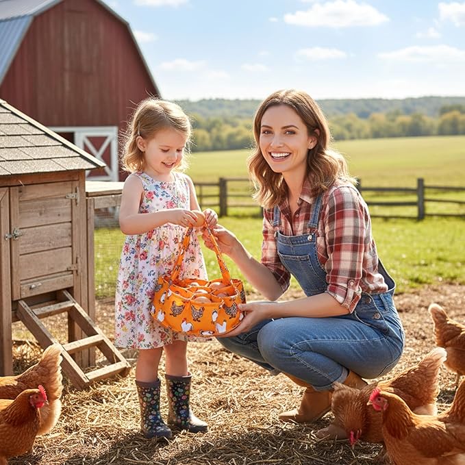 Egg Collecting Bag, Canvas Egg Basket with 7 Pouches for Gathering Chicken Duck Goose Eggs, Machine Washable Chicken Eggs Basket Farmhouse Garden Storage Carrier