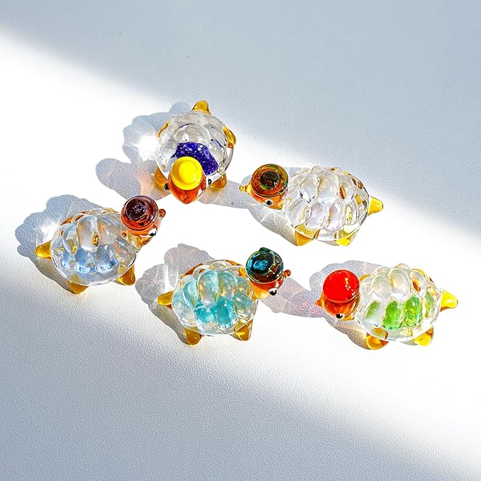 H&D HYALINE & DORA 5pcs Mini Glass Figurine Blown Glass Figurine Ornaments（Turtle）