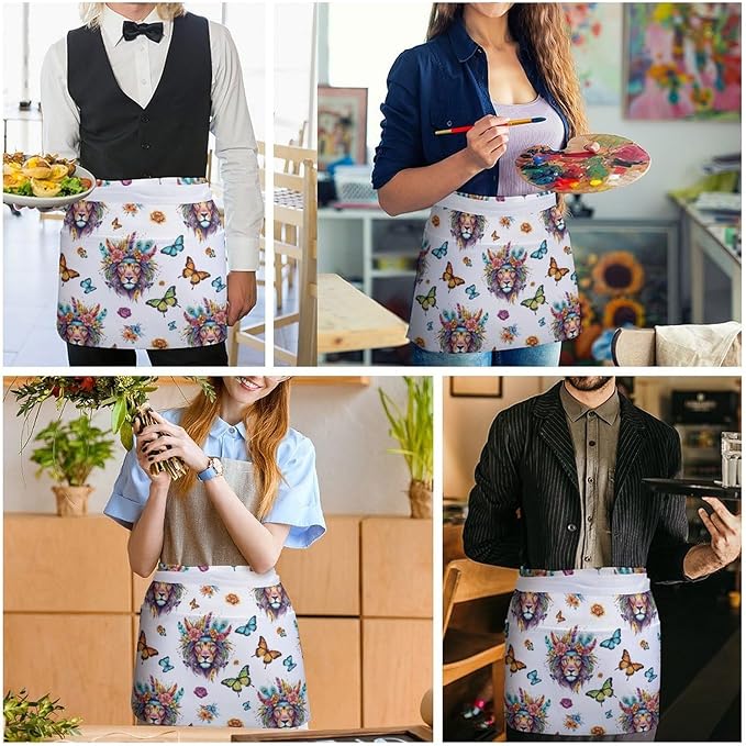 Short Aprons for Servers Unisex Chef Works Waitress Apron with 3 Pockets
