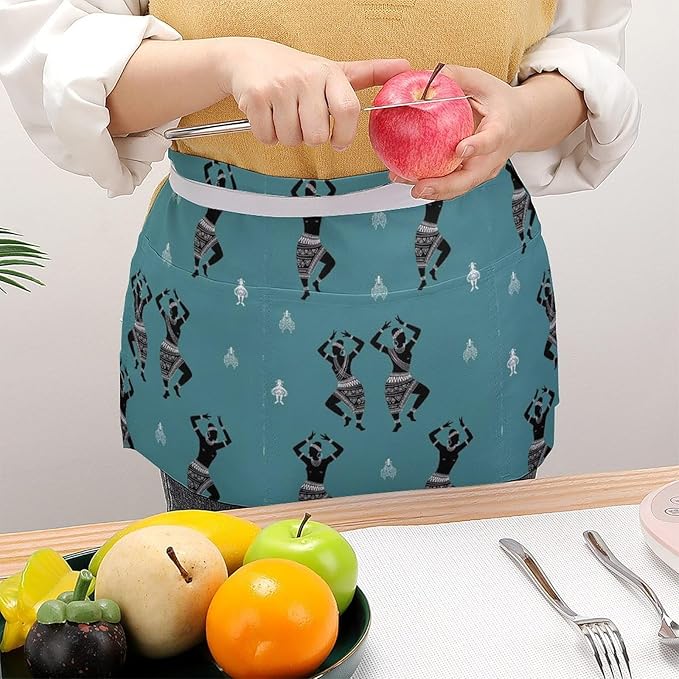 Server Apron with 3 Pockets Waist Waiter Waitress Half Apron Short Aprons