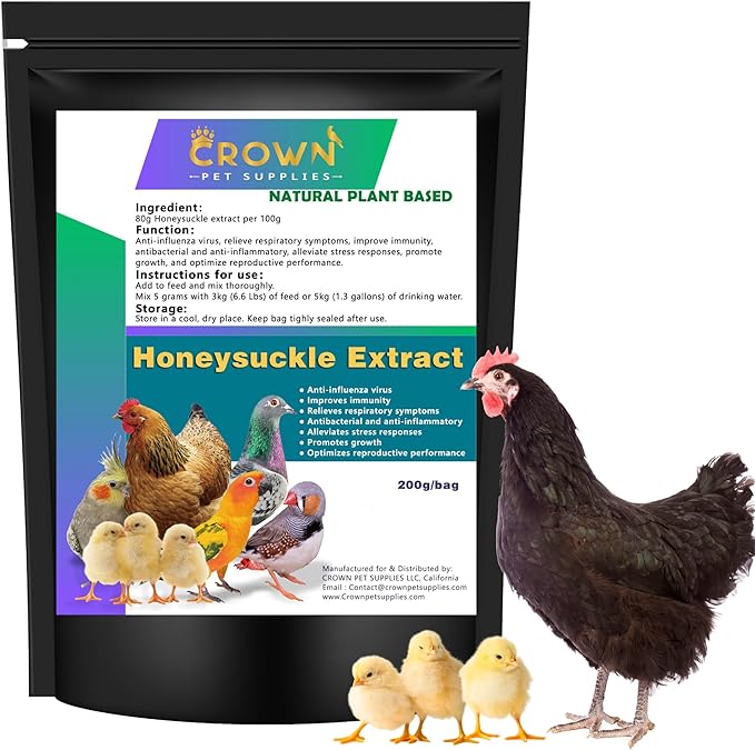 Honeysuckle Extract Powder – All-Natural Herbal Supplement for Immune & Respiratory Support for Backyard Chickens, Poultry, Pigeons, Parrots & All Cage Birds – Natural Booster & Safe for All Birds