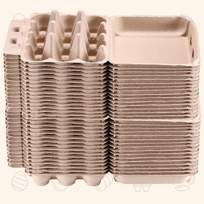 100 Pcs Vintage Egg Cartons with Labels, Square Dozen Egg Basket Blank Natural Paper Pulp, Classical 3x4 Style Holds Up to One Twelve 12 Count Chicken Eggs, Sturdy Eggs Box with Stickers