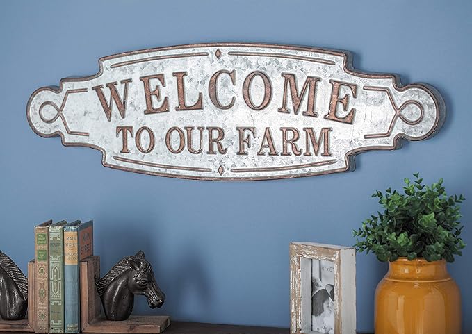 Deco 79 59451 Metal Wall Sign, 11" x 36", Brown/Gray