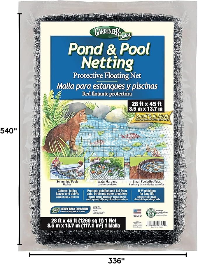Dalen Pond & Pool Netting – Outdoor Water Garden Cover – Protective Mesh for Fish & Aquatic Life - 3/8" Mesh - (28' x 45')