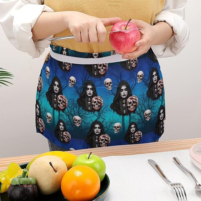Unisex Chef Waiter Apron Waist Half Short Serving Aprons with 3 Pockets