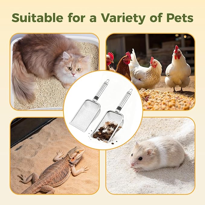Chicken Poop Scooper, 2 Pack Chicken Coop Scoop Scoop Shovel Stainless Steel Metal Chicken Coop Cleaning Tool for Poop, Chicken Supplies, Cat Dog Rabbit Supplies(3.8mm+5.0mm)