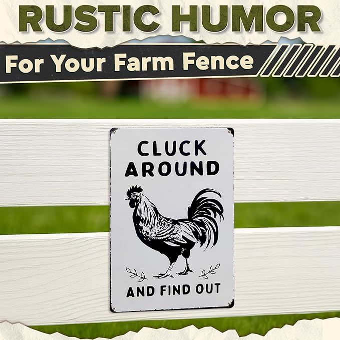 Humorous Chicken Coop Sign – 12 x 8 inch Rustic Tin Rooster Decor for Barn or Kitchen, Farmhouse Metal Sign, Country Farm Decorations Indoor or Outdoor