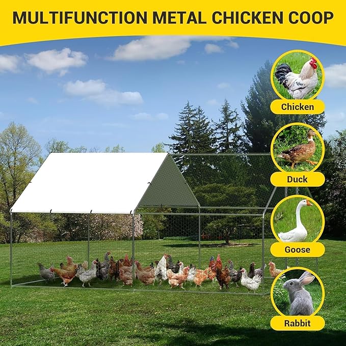 Large Metal Chicken Coop, Walk-in Poultry Cage, Chicken Run Pen House with Waterproof & Anti-Ultraviolet Cover Chicken Coop Run with Double Lockable Doors for Outdoor and Backyard 9.8 x 13.1X 6.6ft