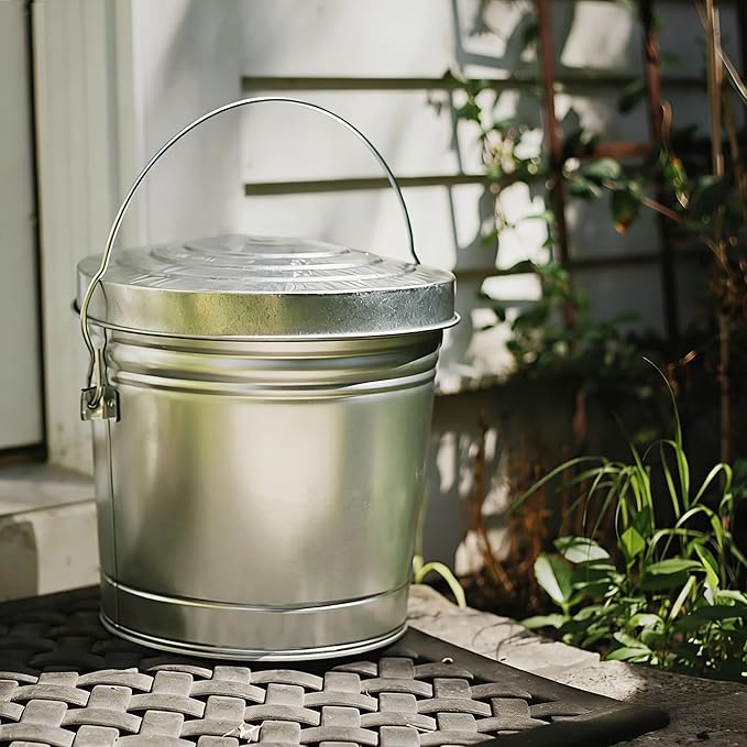 6 Gallon Galvanized Steel Storage Can with Locking Lid Weather Resistant Metal Container for Pet Food Bird Seed Charcoal