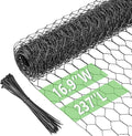Chicken Wire 16.9 in x 237 in Poultry Wire Netting Hexagonal Galvanized Mesh Garden Fence Barrier for Pet Rabbit Chicken Fencing with 100 Pcs Cable Zip Ties(PVC-Coated)