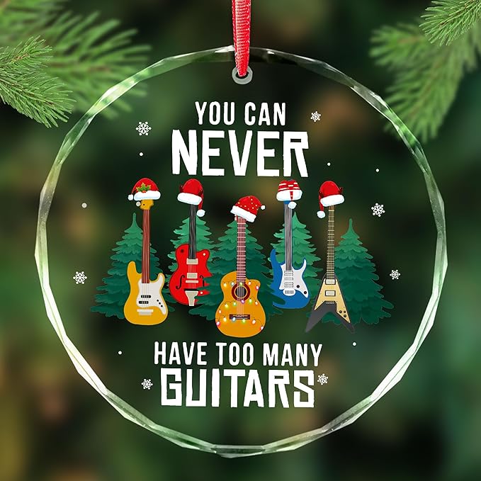 Guitar Ornament 2025 - Electric Guitar Ornaments for Christmas Tree - Cool Guitarist Gifts for Guitar Lovers, Men, Women, Music Lovers, Guitar Teacher - Electric Bass Acoustic Guitar Glass Ornament