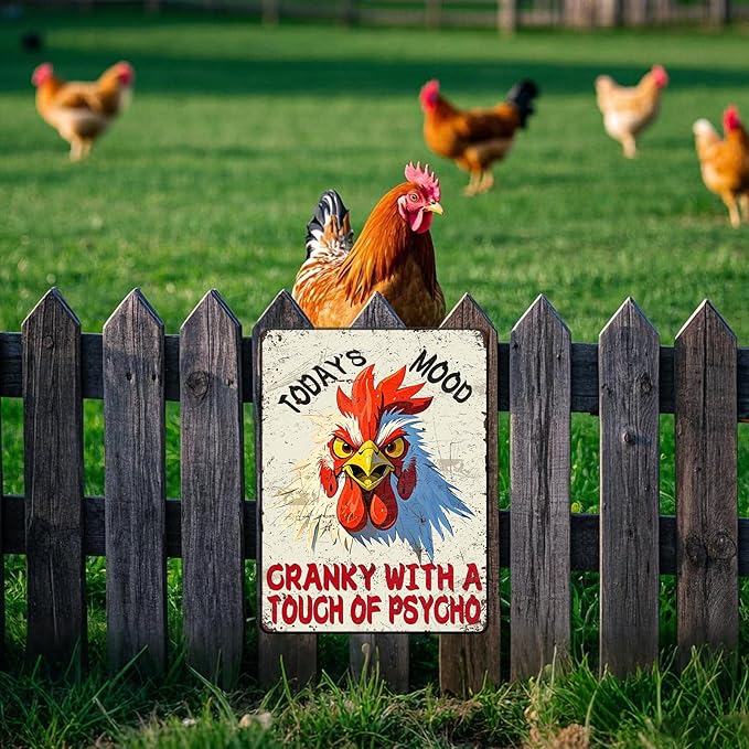 Funny Chicken Today'S Mood Metal Tin Sign 12x16 Inch Novelty Farm Chicken Tin Sign Farmhouse Rooster Poster Home Kitchen Garden Bar Restaurant Coffee Are Wall Decor