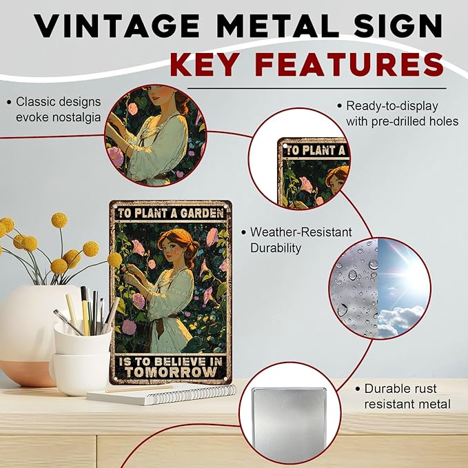 ARTWALLURE Vintage Garden Metal Sign Gardening Because Murder Is Wrong Retro Iron Painting Rustic Gardening Wall Decor for Woman and Plant Lover for Garden Shed Greenhouse 8x12inch