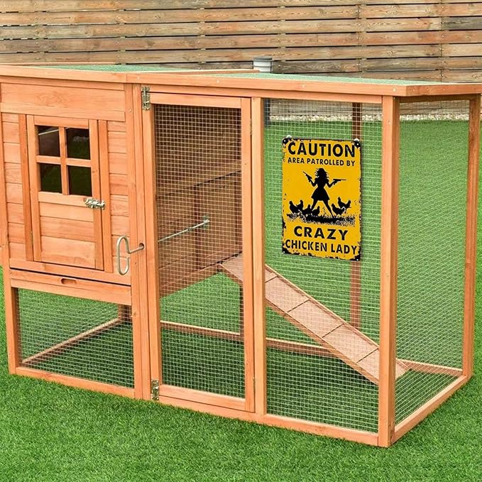 Caution Area Patrolled by Crazy Chicken Lady- Funny Chicken Signs for Farm Yard Fence Chicken Coop Decor 8x12 Inch