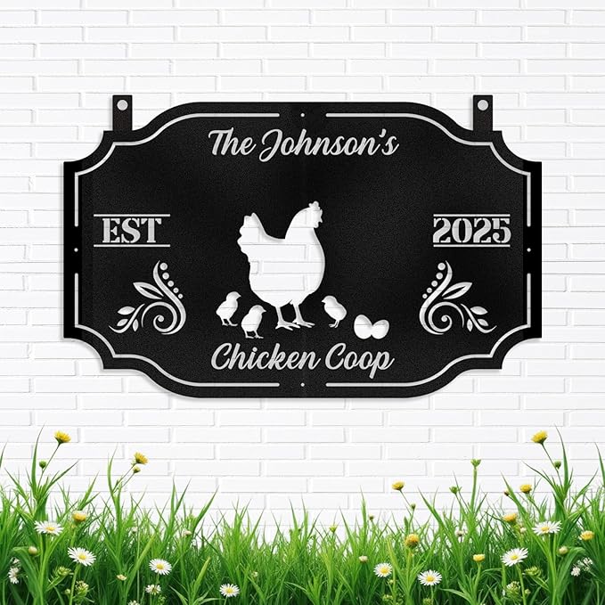 Personalized Chicken Coop Signs, Metal Funny Farm Decor, Chicken Coop Accessories, Metal Outdoor Wall Art, Custom Hen House Sign, Rustic Farmhouse Wall Decor for Farm Yard Garden Color02