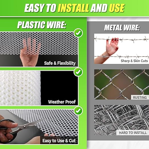 White Plastic Wire Mesh Fence Roll - 15.7IN x 20FT Plastic Chicken Wire Mesh for Poultry， Chicken Puppy Rabbit, Floral-Plastic Fence
