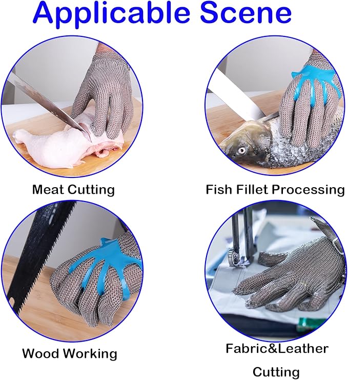 Chainmail Glove for Cutting Meat,Upgrade Spring Wristband,Highest Level Cut Resistant ,Food Grade,Stainless Steel Metal Mesh Gloves,Safety Work Cut Proof Glove for Chef/Butcher Gloves Oyster(M)