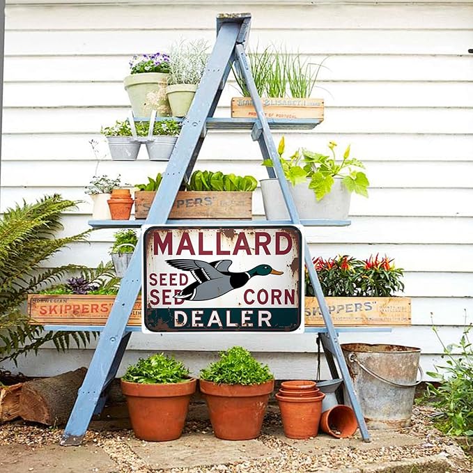 Mallard Duck Seed Corn Dealer tin sign Vintage Rustic Metal Sign Suitable for outdoor decoration, farmhouse garden bar 8 x 12 In, Easy to Hang