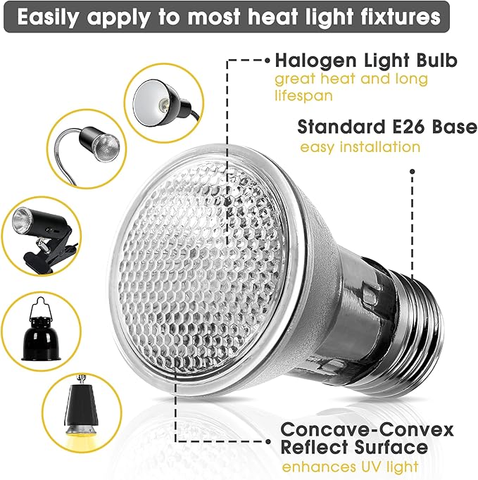 Briignite Reptile Heat Bulb 2 Pack, 75W UVA Reptile Light Bulbs, Dimmable Heat Lamp Bulbs Basking Spot Light Bulb for Reptiles, Amphibian, Bearded Dragon, Lizard, Chicken