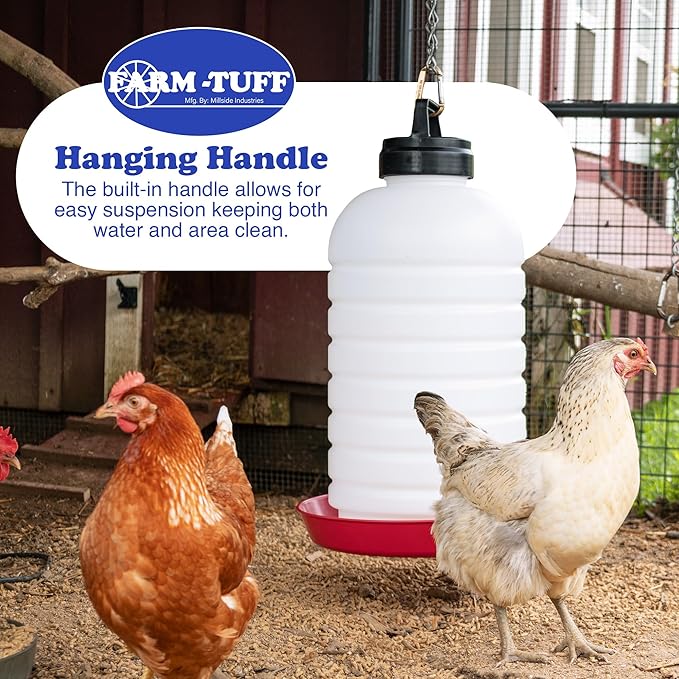 FARM-TUFF Hanging Chicken Waterer, 7 Gallon Capacity - Durable BPA-Free Plastic Poultry Fountain with Top Fill Design - Automatic Water Dispenser for Chickens, Ducks, Turkeys & Game Birds